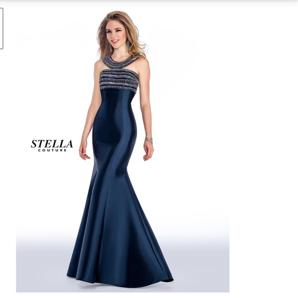 Stella Couture Dresses & Skirts - Stella Couture Beaded Evening Dress -Navy -Size 8 NWT